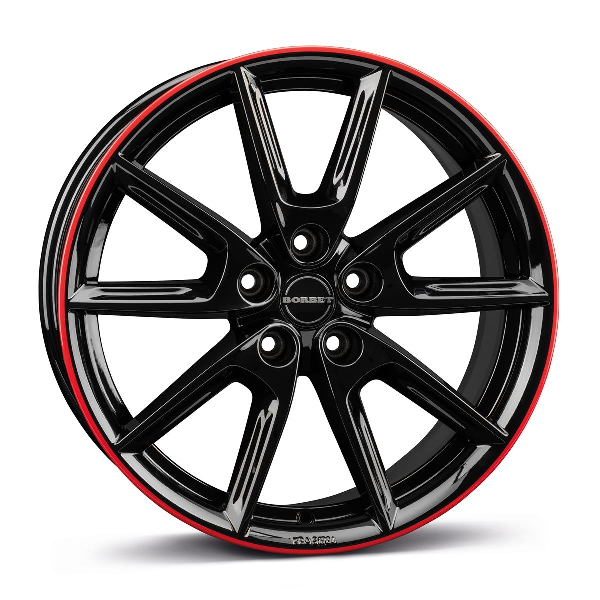 Borbet LX18 black glossy rim red 8x18 5x114.3 ET48 CB72,6 60° 690 kg 497226